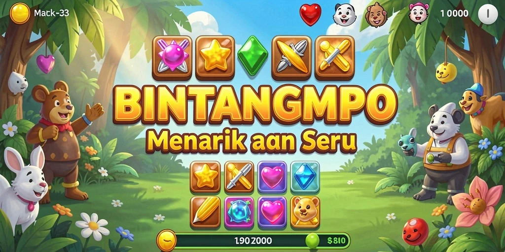 Screenshot gameplay BINTANGMPO menunjukkan berbagai objek berwarna yang harus dicocokkan.