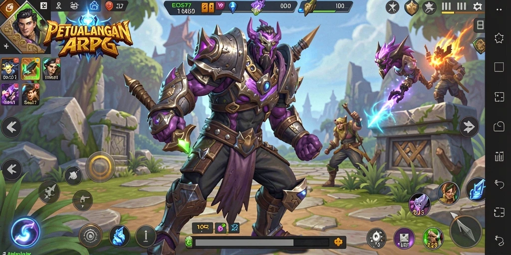 Tangkapan layar menunjukkan aksi seru dalam gameplay ARPG EOS77.
