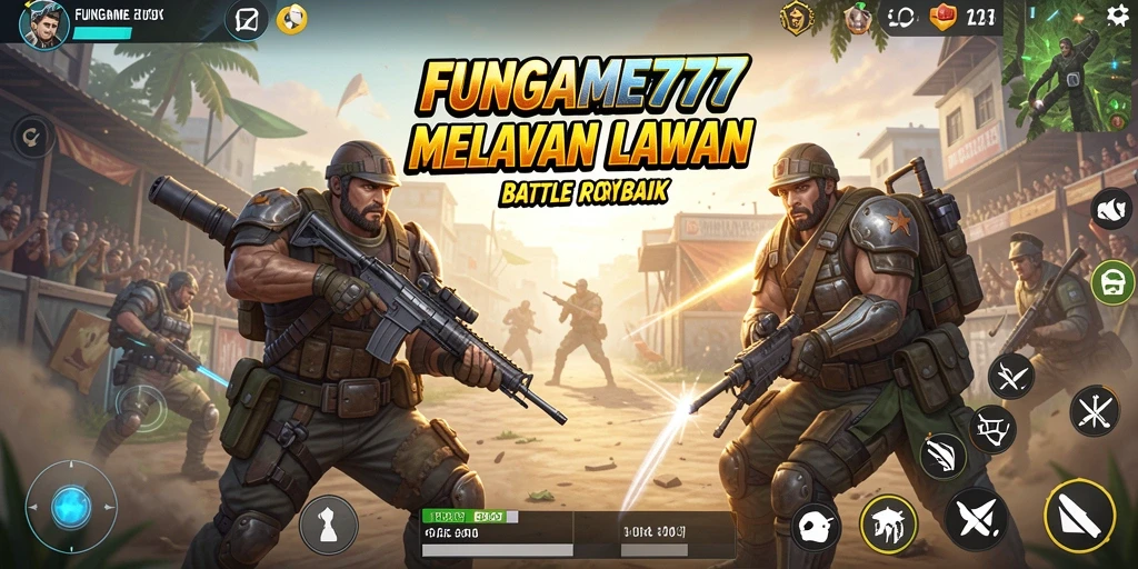Tampilan gameplay seru FUNGame777 dalam pertarungan Battle Royale.
