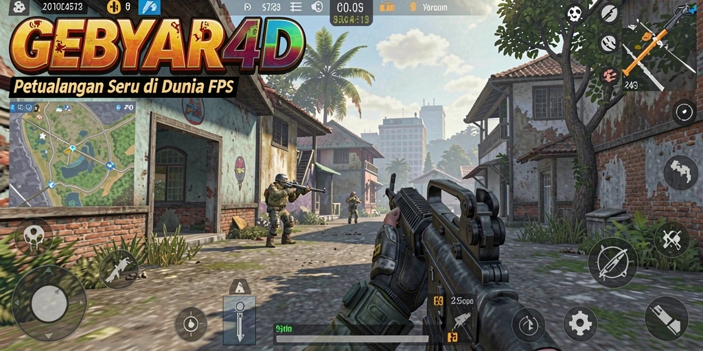 Tangkapan layar GEBYAR4D menunjukkan aksi intens pertempuran FPS.