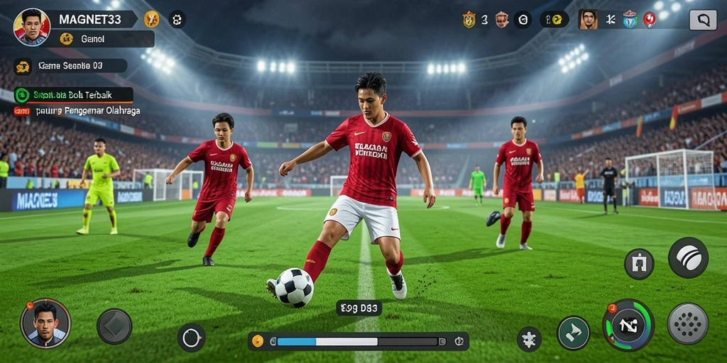 Screenshot utama MAGNET33 menampilkan gameplay sepak bola yang seru.