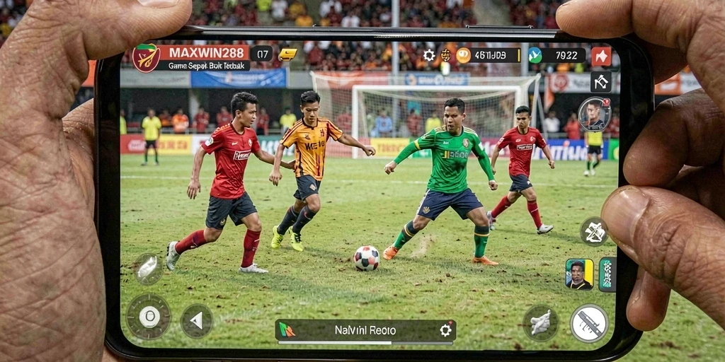 Tampilan utama gameplay di MAXWIN288 dengan aksi sepak bola intens.