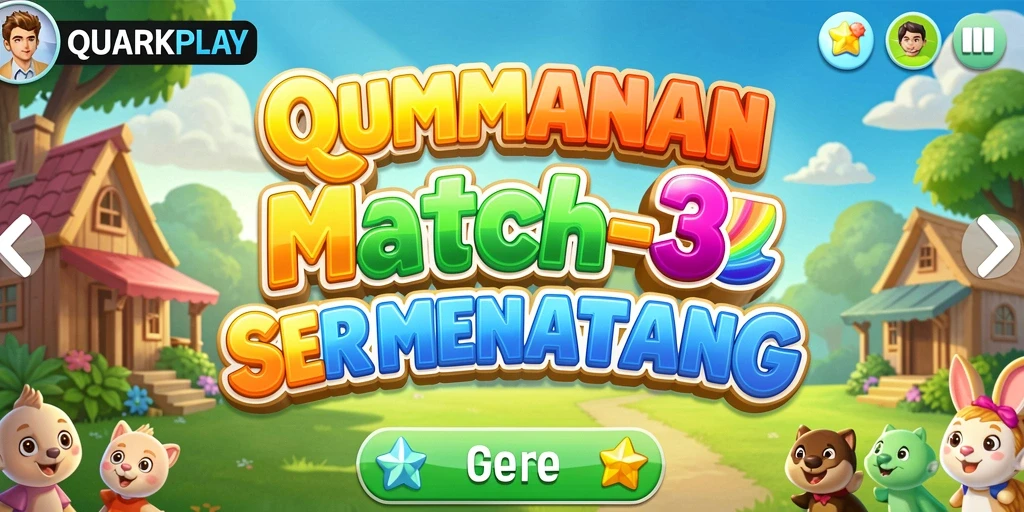 Tampilan gameplay seru dan menantang di QUARKPLAY dengan berbagai level Match-3.