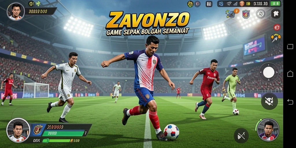 Screenshot dari gameplay sepak bola ZAVONZO yang memukau.